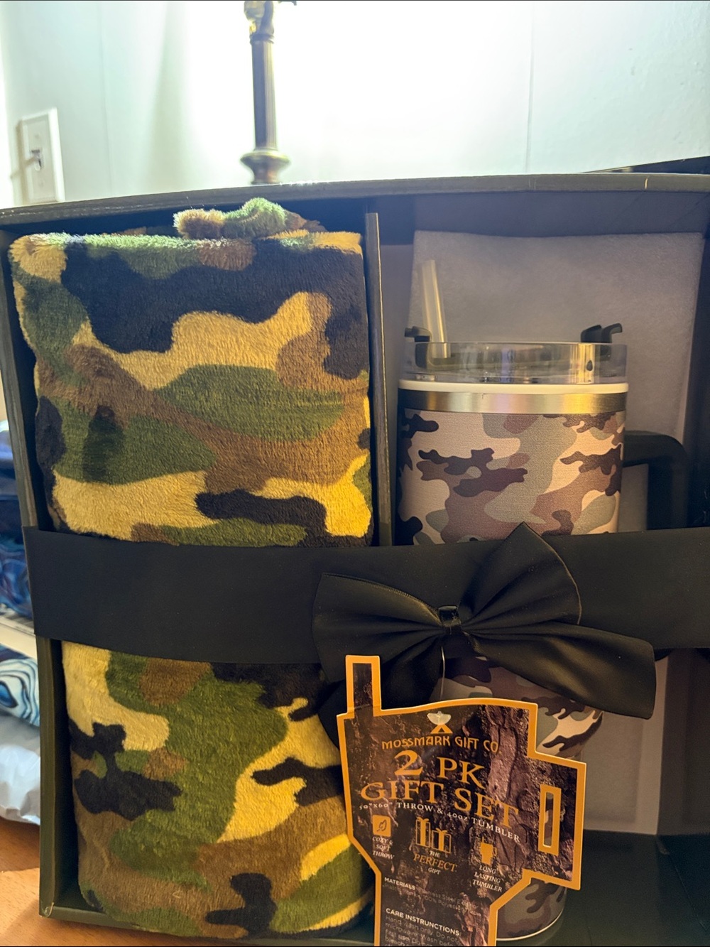 Camouflage Travel Tumbler and Throw Blanket Gift Set - Green Camo